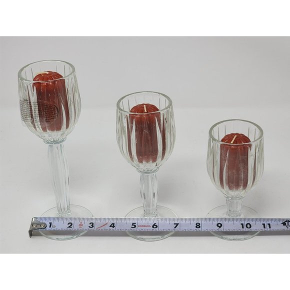 Vintage Home Interior Set Of 3 Stemmed Clear Ribbed Tulip Cut Glass Look - Picture 7 of 9